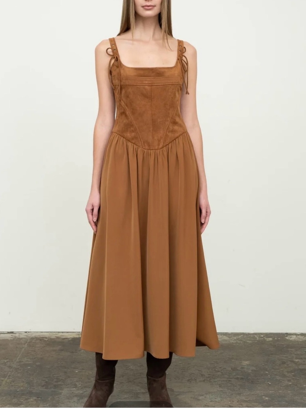 Moon River Faux Suede Corset Midi Dress size XS
